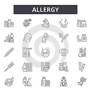 Allergy line icons, signs, vector set, outline illustration concept