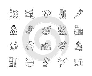 Allergy line icons, signs, vector set, outline illustration concept