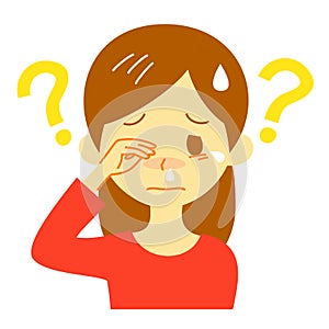 Allergy symptom, unknown cause, thinking woman photo