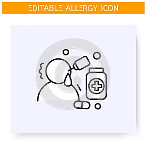 Allergy symptoms treatment line icon. Editable