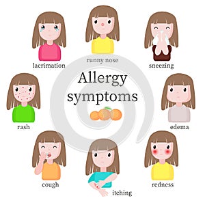 Allergy symptoms, vector flat style design isolated illustration photo
