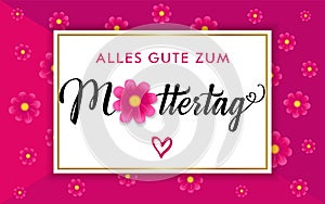 Alles Gute Zum Muttertag banner rose color flowers on pink concept