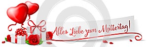 Alles Liebe zum Muttertag happy mothers day banner with roses and presents isolated photo