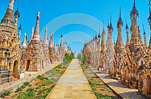 The alley among ancient stupas, Kakku Pagodas, Myanmar