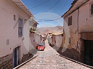 Alley with blue sky in the background photo