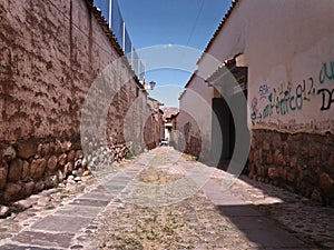 alley with blue sky photo