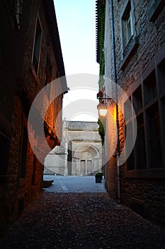 Alley in Carcassone , France, sunset view photo