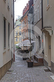 Alley in the center of old Ljubljana, Slovenia