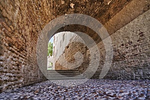 Alley of the Inquisition in the Triana neighborhood in Seville, Andalusia, Spain. Rear view.