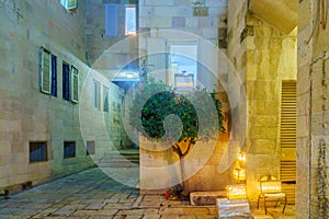 Alley in the Jewish quarter, with Traditional Menorahs. Jerusalem