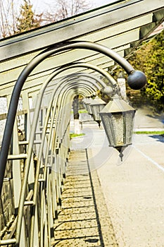 Alley with lanterns in spring