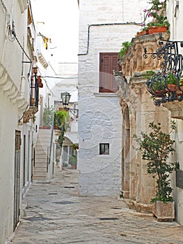 Alley in Locorotondo, Valle d'Itria Puglia, Italy 