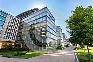 Alley with modern office buildings in Budapest