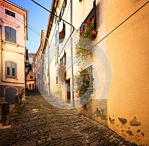 Alley in Motovun, Croatia.