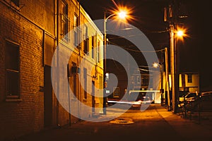 Alley at night, in Hanover, Pennsylvania. photo