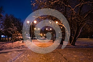 Alley night lamp winter