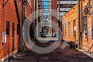 An alley with red brick buildings in Amarillo