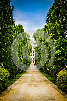 Alley to the castle in village of Azay le Rideau in France