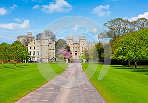 Alley to Windsor castle in spring, London suburbs, UK