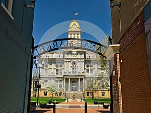 Alley view of the Licking County Courthouse in Newerk Ohio USA