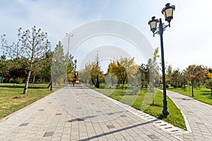 Alley of writers in Tashkent. A beautiful park with monuments of Uzbek writers and cultural figures of Uzbekistan.