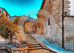 Alleys of mountain village in Tuscany by night
