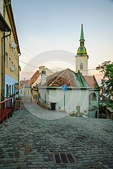 Alleys with St. Martins Cathedral, in Bratislava