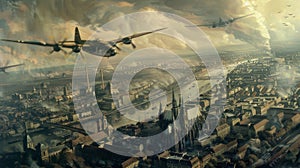Allied Aerial Triumph: Bombers Over Berlin in 1945 Painting