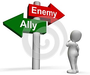 Allied Enemy Signpost Shows Friend Or Foe