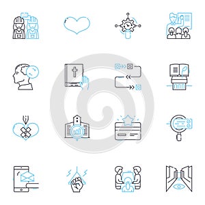 Allied parties linear icons set. Unity, Collaboration, Coalition, Partnership, Friendship, Synergy, Alliance line vector