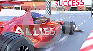 Allies and success - pictured as word Allies and a f1 car, to symbolize that Allies can help achieving success and prosperity in