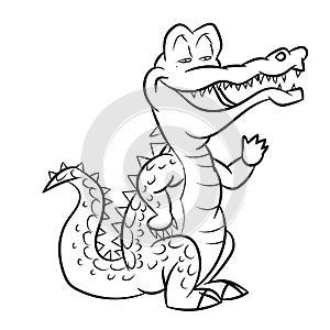 Alligator Cartoon - Line Drawn Vector