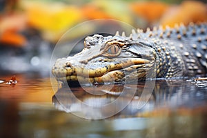 alligator eyeing prey from waters edge