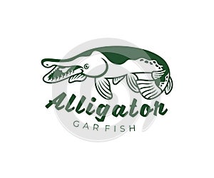 Alligator gar fish atractosteus spatula, fishing, logo design. Animal, underwater life, wildlife, vector design