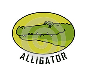 Alligator head. Happy crocodile face vector emblem