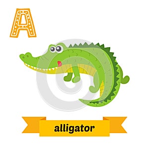 Alligator. A letter. Cute children animal alphabet in vector. Funny cartoon animals