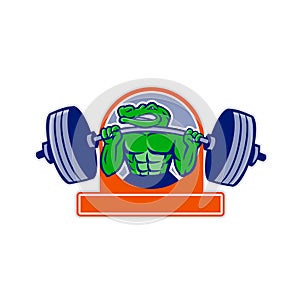 Alligator Lifting Heavy Barbell Circle Mascot