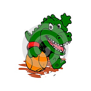 Alligator playing basketball . croc illustration