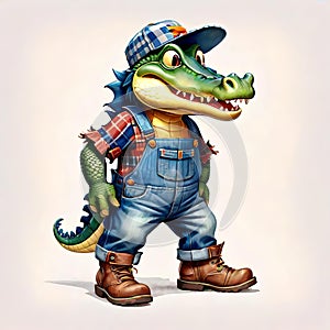 Alligator reptile funny comic book construction clothes work leader
