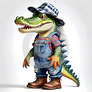 Alligator smiling face powerful strong cartoon character clothes