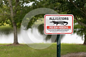 Alligator warning sign in Florida for awareness of imminent dang