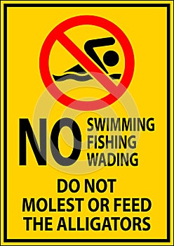 Alligator Warning Sign No Swimming Fishing Wading, Do Not Molest Or Feed The Alligators photo