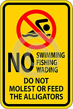 Alligator Warning Sign No Swimming Fishing Wading, Do Not Molest Or Feed The Alligators photo