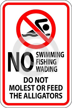 Alligator Warning Sign No Swimming Fishing Wading, Do Not Molest Or Feed The Alligators photo