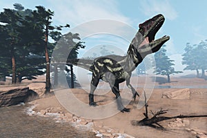 Allosaurus dinosaur roaring - 3D render photo