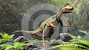 Allosaurus fragilis. Dinosaur realistic and scientific 3D rendering illustration reconstitution photo