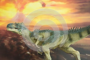 Allosaurus with volcano in the background