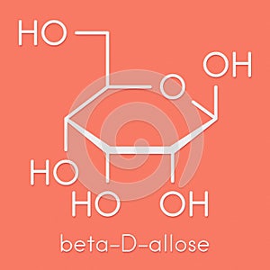 Allose beta-D-allopyranose form sugar molecule. Skeletal formula.