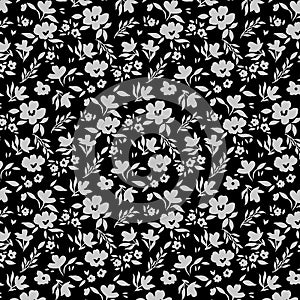 Allover black and white floral seamless pattern. photo