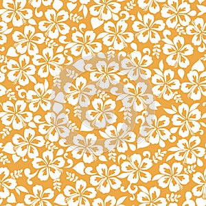 Allover stylized Hibiscus repeat vector pattern. Random layout